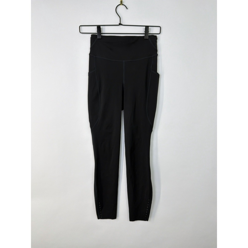 Lululemon Black Leggings Cropped 22" Inseam Side Pockets Women Size 4 Workout